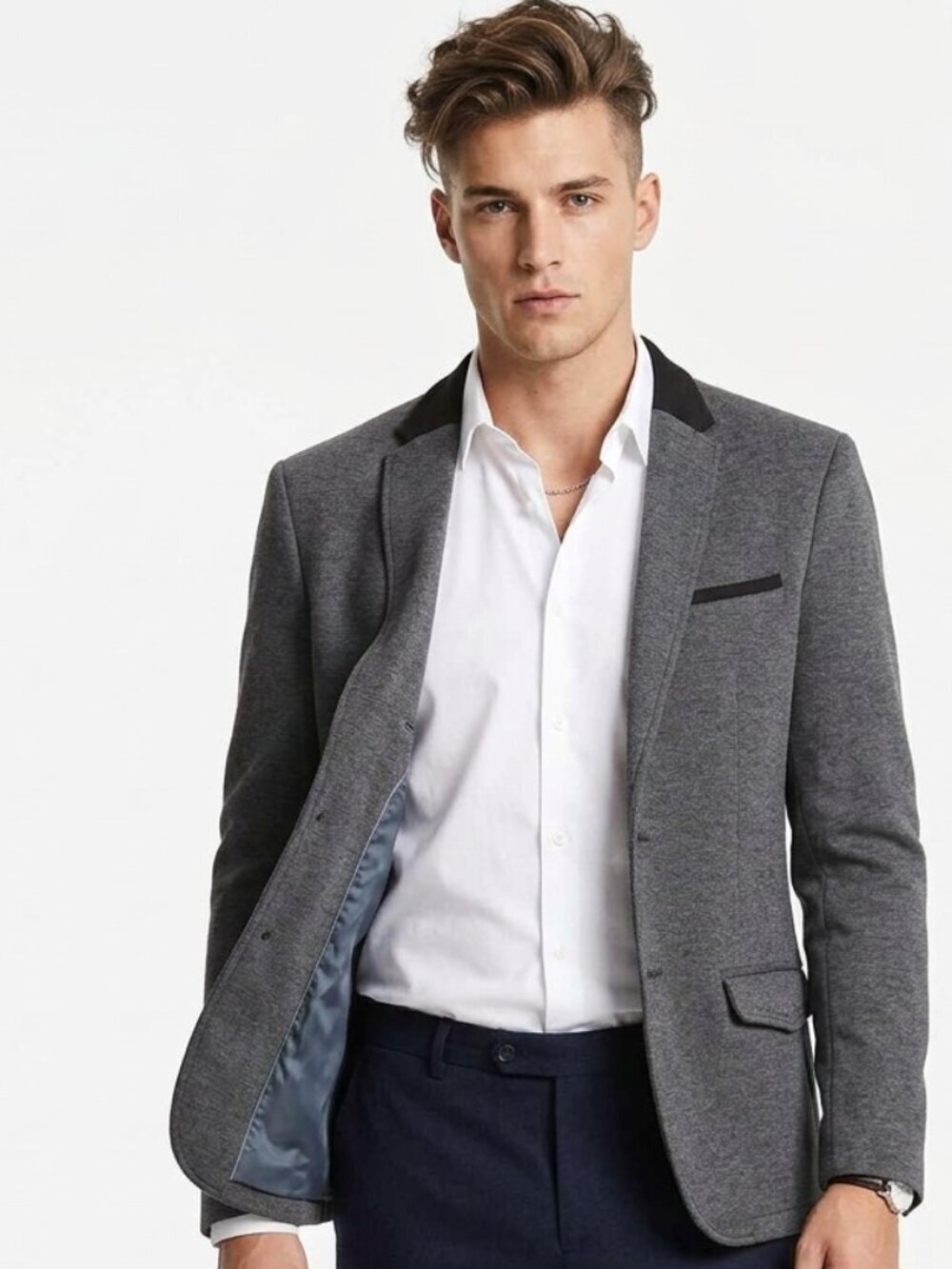 RESERVED Slim Fit Blazer Sport Coat Jacket Gray Jersey Knit Large